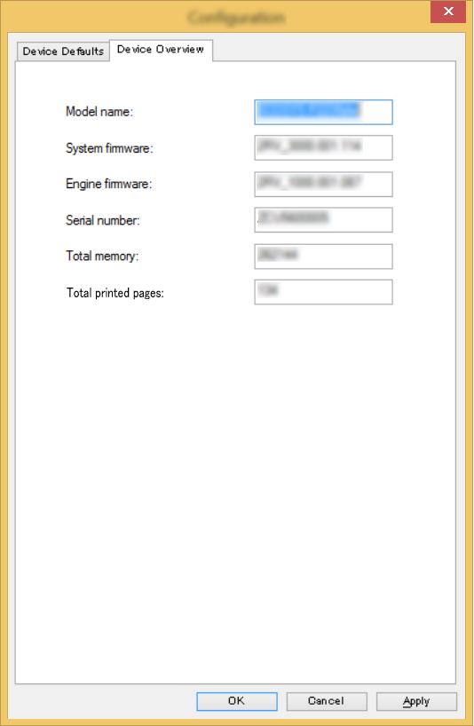 Skriva ut från dator > Configuration Tool Översikt över enheten Visa maskininformation.