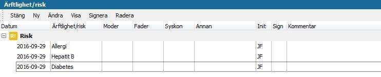 Ärftlighet/Risk Riskmarkeringen är nu kompletterad med en gul risk-ikon.