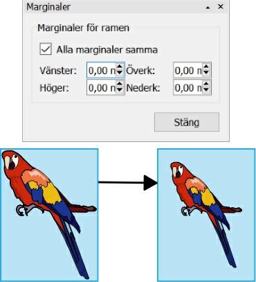 Du kan ändra marginalerna för en bild. Detta kan vara användbart när du har en synlig ram runt bilden och vill ha större utrymme mellan bilden och ramen.