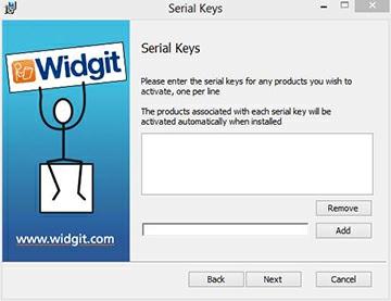 9. You can now enter the licence key of any product you wish to activate. The products associated with each licence key will be activated automatically when installed.