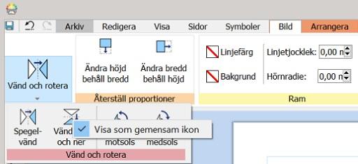 När en sektion med ikoner har sammanförts och du vill använda någon av de dolda ikonerna, klickar du på den gemensamma