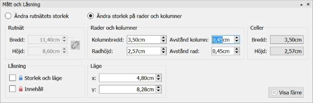 Avstånd i rutnätet Du kan ändra storleken på avståndet mellan celler i ett rutnät. Detta kan vara användbart exempelvis när du vill göra bildkort som du ska klippa isär.