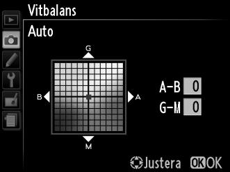 Finjustering av vitbalans Vitbalansen kan finjusteras för att kompensera för färgvariationer i ljuskällan, eller för att ge bilden en varm eller kall ton.