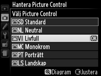 Markera Hantera Picture Control på fotograferingsmenyn och tryck sedan på 2. G-knapp 2 Välj Spara/redigera.