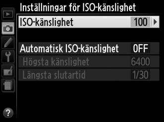 Inställningar för ISO-känslighet G-knappen C fotograferingsmeny Justera ISO-känsligheten (0 54).