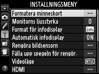 Formatera minneskortet Minneskort måste formateras före första användningen eller sedan de formaterats i andra enheter. Formatera kortet så som beskrivs nedan.