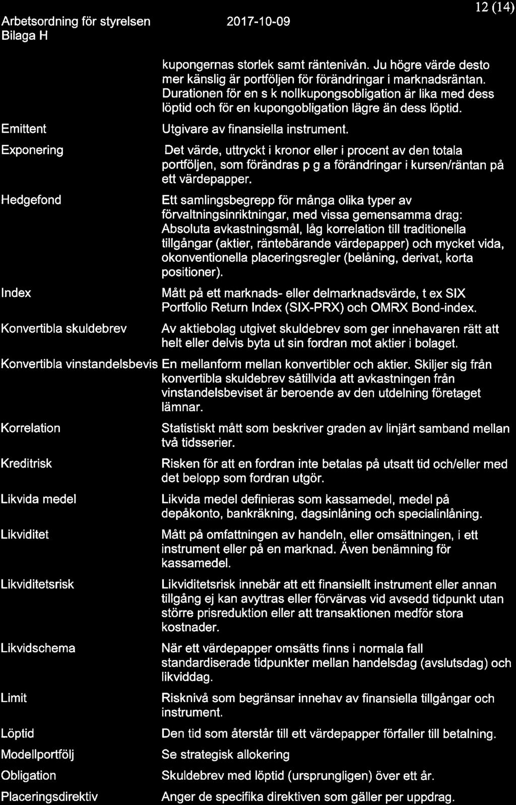 12 (14) Emittent Exponering Hedgefond Index Konvertibla skuldebrev kupongernas storlek samt räntenivån. Ju högre värde desto mer känslig är portföljen för förändringar i marknadsräntan.