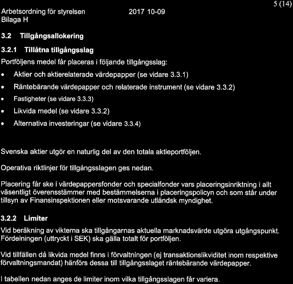 Operativa riktlinjer för tillgångsslagen ges nedan.