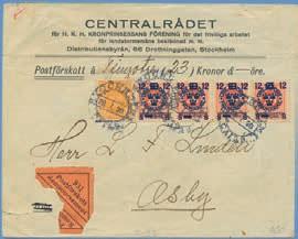 Intyg Grenstedt. 5.000 592 92, 94 55 och 80 öre stämplade POSTVERKETS FRIMÄRKSFÖRRÅD 14.4.21. Unikt stämplat par. Intyg Obe mycket goda exemplar. 12.