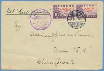 Nice cover with Swedish airmail 74 171 franking 1933 and red cachet Anschluss- flug zur 8 Südamerikafahrt and violet LUFTSCHIFF GRAF ZEPPELIN