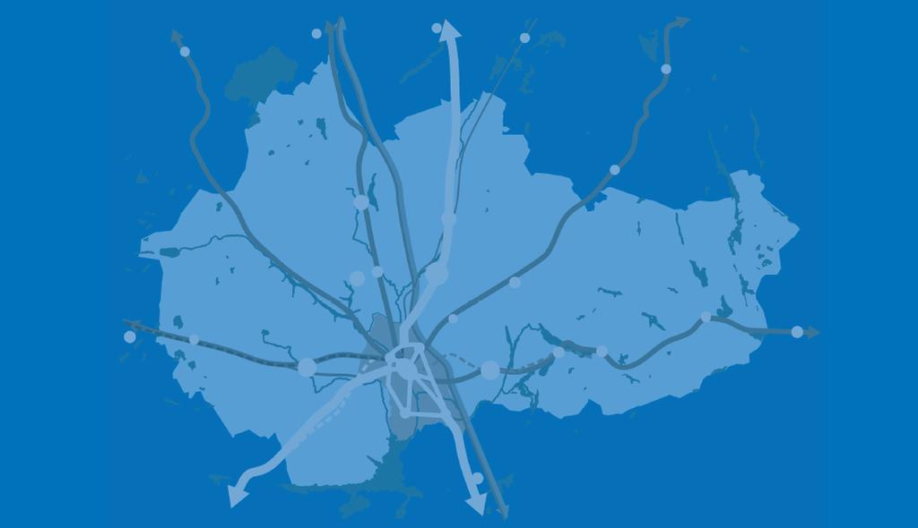 År 2050 är Uppsala uppbyggt kring noder och stråk. Många människor har nära till mycket och till varandra De allra flesta som bor i staden behöver inte egen bil för att klara vardagen.