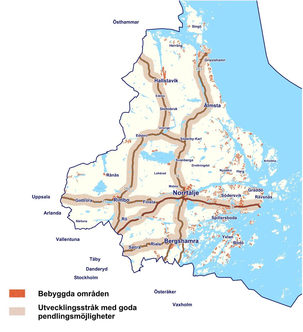 välutbyggd service och goda kommunikationer Mindre och livskraftiga orter och på landsbygd i stråk med god kollektivtrafik.
