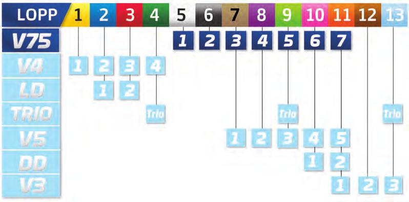 GÄVLE LÖRDAG 21 FEBRUARI DAGENS SPELFORMER VINNARE, PLATS OCH TVILLING kan spelas i samtliga lopp. TRIO går att spela i lopp 4, 9 och 13.