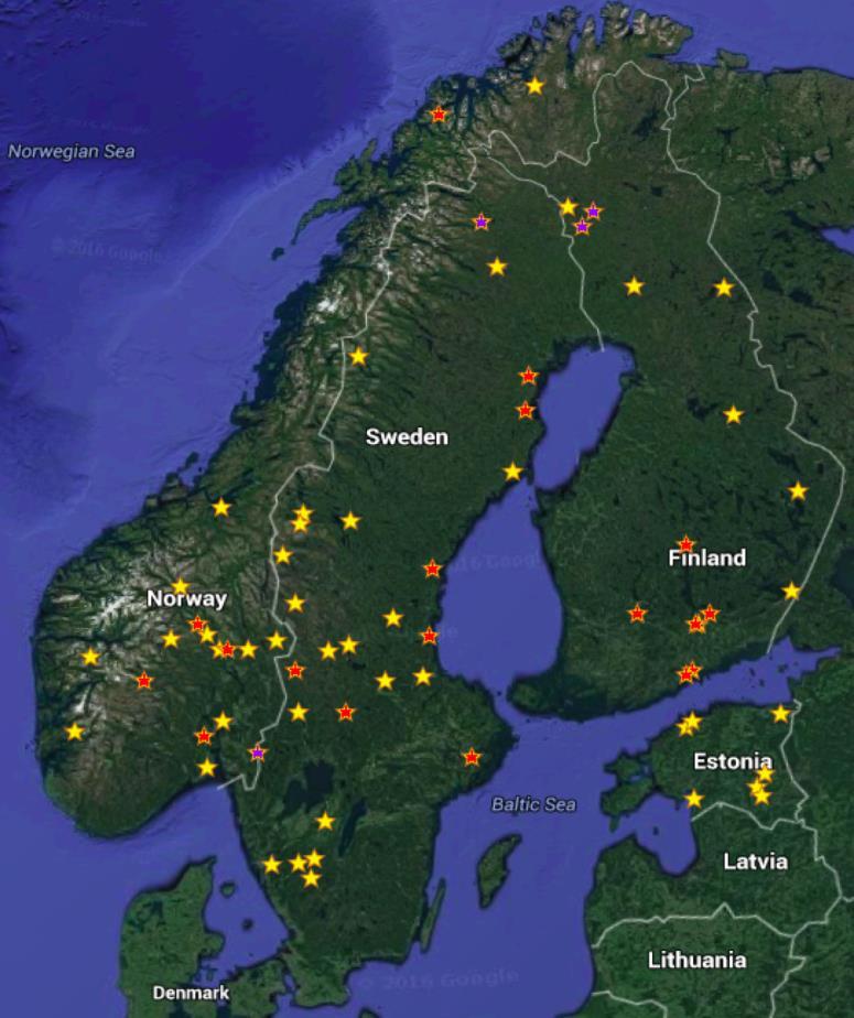 Metod och studieområde Karta över studieområdet och alla 67 tillfrågade längdskidanläggningar.