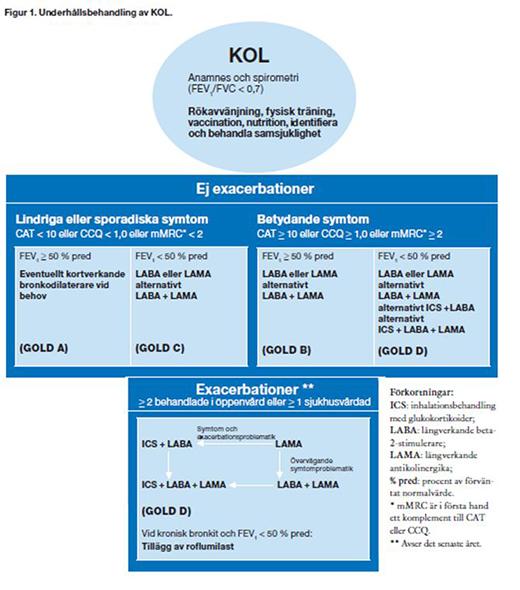 Ovanstående figur är hämtad från Läkemedelsverkets senaste rekommendation för KOL.