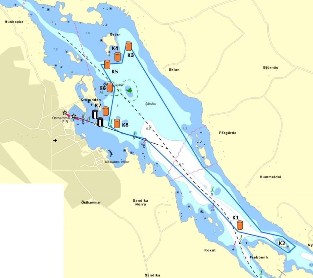 Bilaga 1 Bana OCR Startplatsen anges på förarmötet. Kör sedan i farleden och se till att ha röda pricken 60 15'24.7"N 18 23'55.0"E på rätt sida varje gång!