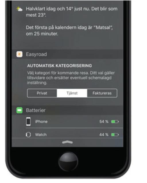 Byt snabbt och enkelt kategori mellan ex. privat och tjänst utan att behöva starta upp appen i mobilen.