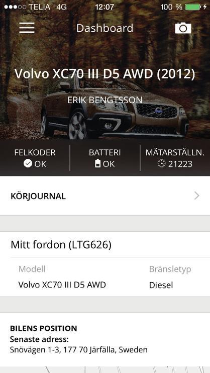 Easyroad hämtar automatiskt information om bilmodell. Felkoder Visar eventuella felkoder eller att inga kunde hittas i fordonet.