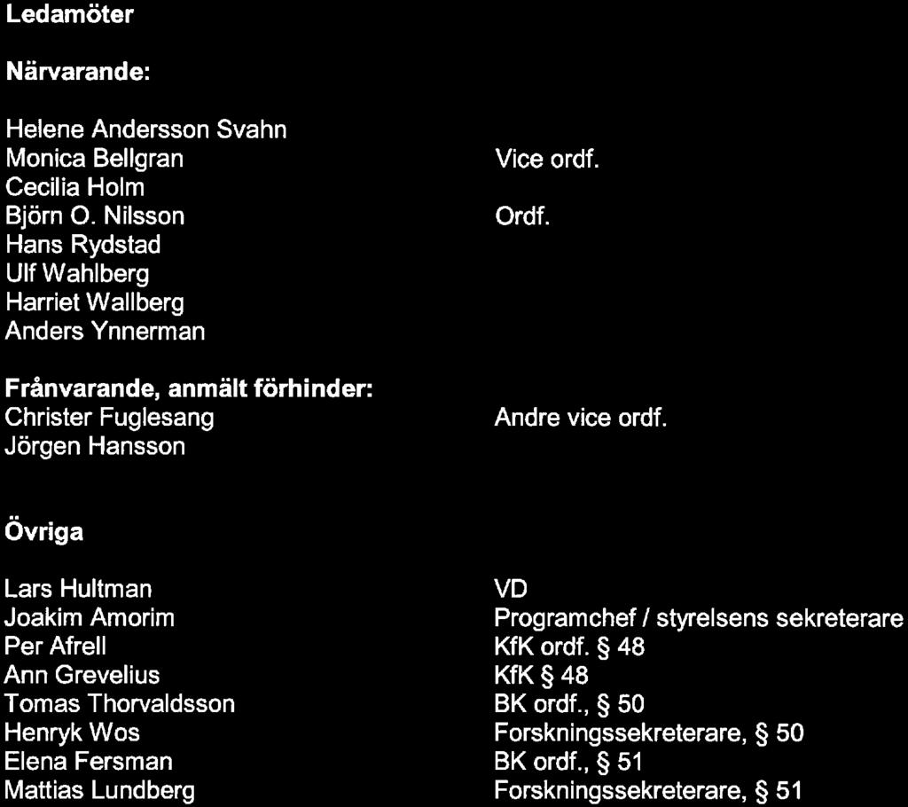 Övriga Lars hlultman Joakim Amorim PerAfrell Ann Grevelius Tomas Thorvaldsson Henryk Wos Elena Fersman Mattias Lundberg VD Programchef /
