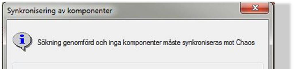 2014-11-18 Sida 15 av 37 KOMPSYNC Används för att synkronisera komponer i aktuell ritningsmodell med Chaos databas.