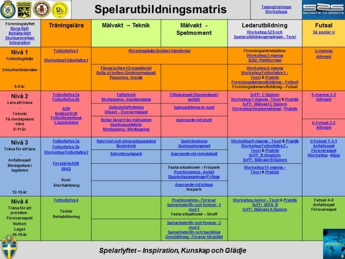 Mer information och de faktiska beskrivningarna hittar du i spelarutbildningsmatrisen nedan
