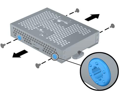 10. Ta bort de fyra skruvarna som håller hårddiskenheten i fästet.