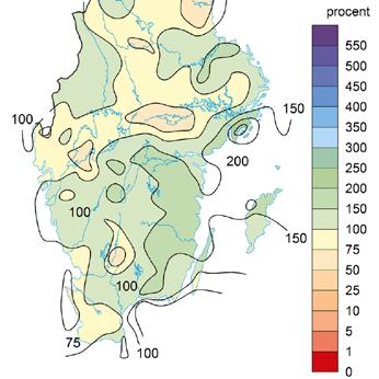 Delar av Halland och Jönköping fick något under normal och den östra sidan