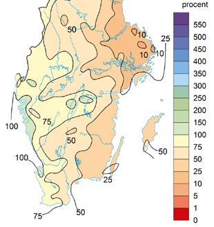 Endast i delar av Halland uppmättes normal nederbörd.