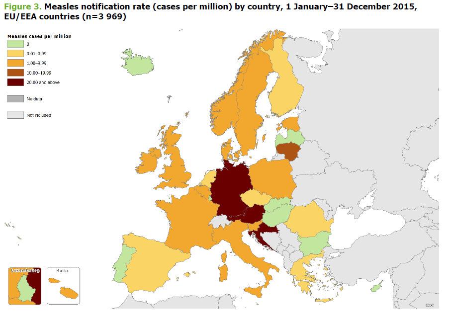 Många mässlingsfall fortfarande i Europa 2014 rapporterades drygt