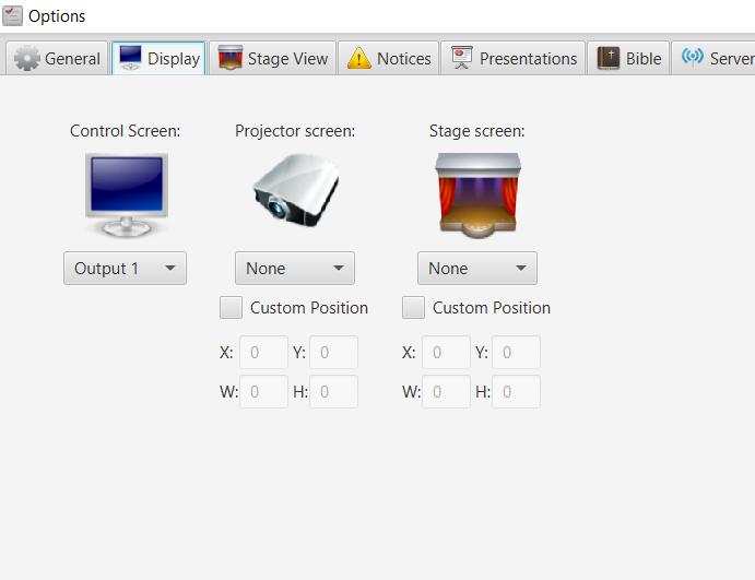 1.2. Ställa in projektorn 1.2.1. Välja utgång För att Quelea ska veta var du vill visa någonting måste du ställa in vilken skärm som ska användas.