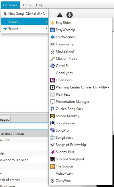 1.3.2. Importera sånger från en annan programvara Om du byter till Quelea från ett annat projektionsprogram så kanske du redan har en databas med sånger som du skulle vilja använda.