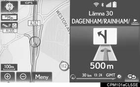 Information/Funktion Nästa gatunamn eller resmålnamn Svängriktning Avstånd mellan svängar INFORMATION l När kartskärmen är inställd på helskärm visas skärmen med svängar på