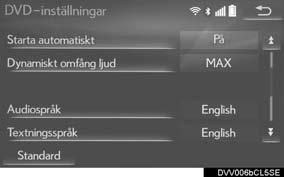 5. INSTÄLLNING DVD-INSTÄLLNINGAR Nr. Funktion Sida 1 Visa inställningsskärmen för ljudanläggningen. ( Sid. 197) 2 Välj DVD-inställningar. 3 Välj de funktioner som ska ställas in.