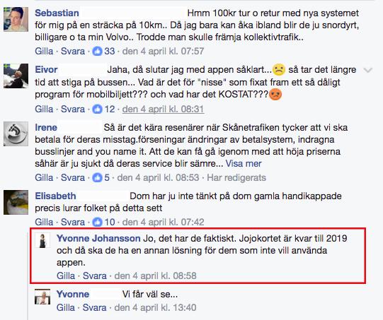 Bild 5. Exempel när Yvonne Johansson svarar på en kommentar 7.2.6.