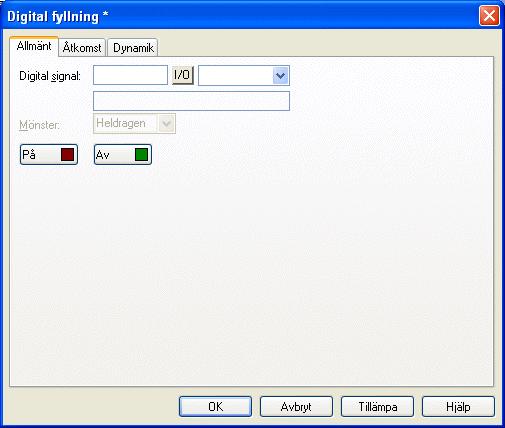 Grafisk presentation och manövrering Digital fyllning Objektet Digital fyllning används för att fylla en inramad yta med en av två färger beroende på statusen hos en digital signal.