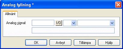 Grafisk presentation och manövrering Analog fyllning Objektet Analog fyllning fyller en inramad yta med en färg beroende på värdet i ett register. Ej tillgängligt för E1012, E1022 och E1032.