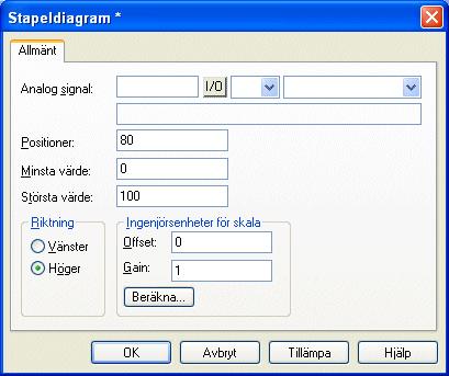 Textbaserad presentation för utskrifter och rapporter Stapeldiagram Objektet Stapeldiagram presenterar hel- eller flyttal i form av ett stapeldiagram.