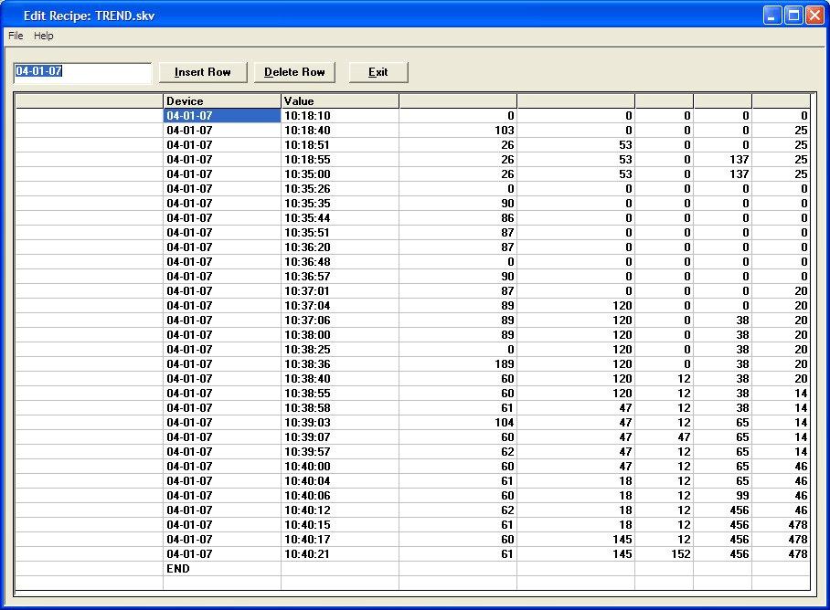 Trender Det äldsta värdet visas på första raden i filen och det senaste på sista raden. Formatet.skv kan importeras direkt till Microsoft Excel.