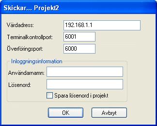 Projektöverföring Notera: Körs andra program under Windows samtidigt som överföring av projekt pågår kan kommunikationsfel uppstå. Felet undviks genom att övriga program stängs av.