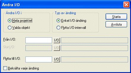 Konfiguration med konfigurationsverktyget 3.13 Ändra I/O Med funktionen Ändra I/O kan du byta ett I/O mot ett annat eller flytta ett helt I/O-intervall.