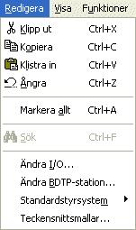 Konfiguration med konfigurationsverktyget 3.19 Menyn Redigera I menyn Redigera finns funktioner för att klippa ut, kopiera, klistra in, ångra och markera allt.