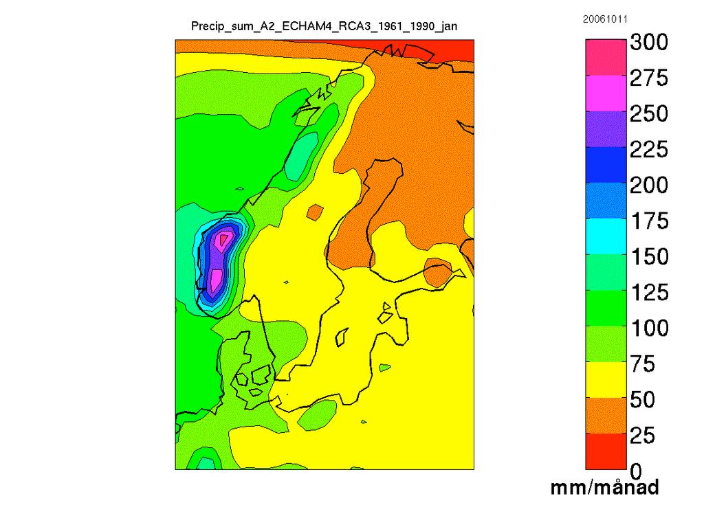 Medelnederbör DIFF_Precip_su Echam4 d RCA m 1961-1990 A2 2011-2040 2041-2070 3 2071-210 0 ja n Figur 2.