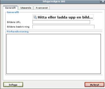Klicka på Infoga/Redigera bild-ikonen: 2 Du kommer till följande vy: Klicka på Hitta eller ladda upp en bild. 3.