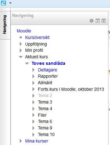 7.3 Flytta block eller kurskategorier till sidofliken Du kan flytta block till sidofliken genom att klicka på pil i högra hörnet av i blocket OBS!