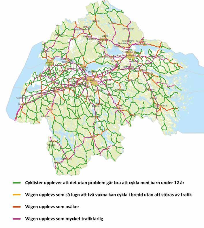 Figur 11. Förutsättning för cykling enlig Trafikverkets modell.