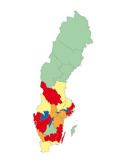 Antal pestförklarade vatten 0 0-9 10-24 25- Förhållandet mellan antalet flod- och signalkräftbestånd flodkräfta signalkräfta Figur 13.