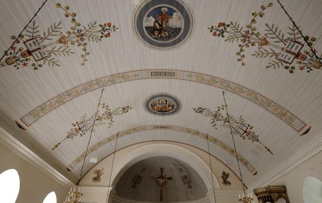 1997 Ljungby kyrka, Småland Konservering av korets och långhusets takmålning på träpanel,utförd av Alf Munthe 1926.