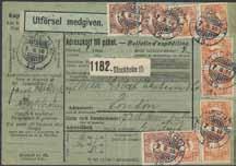 Mycket sällsynt destination, R5 (2 3 kända försändelser) enl. Facit. * 800:- 2467K 79, 151A 5+20 öre på brevkort sänt från HÖLÖ 11.4.1921 till Indien. Ankomststämplat BEHAR 2.MAY.