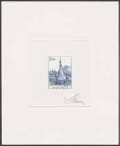3724 3725 3726 3693K Monaco. Ten engraved blocks, all signed by Slania. éé/ 400:- 3694K Mi 1180 Monaco 1975 National museum 1,20 (Fr). Plateproof in black, signed Slania. Epreuve d`artiste.