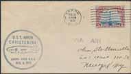 * 500:- 3761K 394, 357-358 Zeppelin. Zeppelin cover sent from Uruguay to Austria 1930. Four special cancellations, plus MONTEVIDEO 19.5.30, and transit FRIEDRICHSHAFEN (BODENSEE) 6.